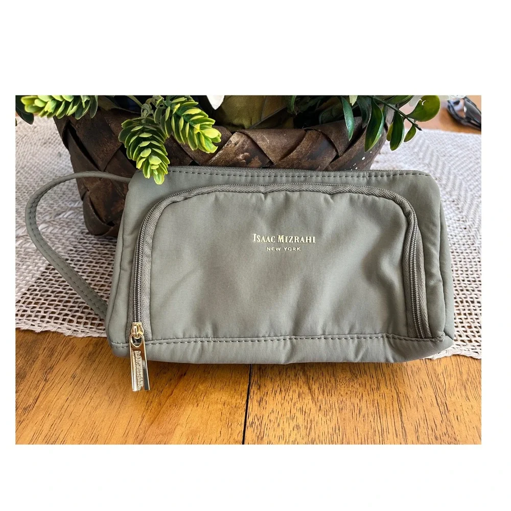 Isaac Mizrahi Accessory Bag Sage Green with Gold Details